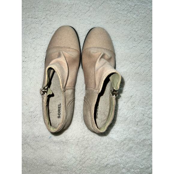 Sorel Major Low Cut Ankle Boots Almond Toe Side Zip Logo Canvas Cream -sz 7.5 - Picture 3 of 8
